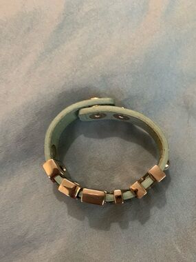 BCBGeneration Bracelet with Teal Leather Strap and Silver-Tone “Dream” Letters